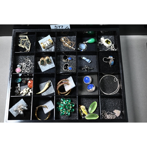 377 - Two boxes various earrings and pendants, mostly stamped 925 and set with simulated gemstones, glass,... 