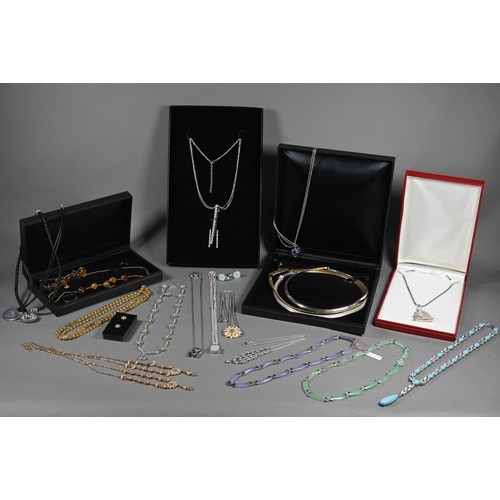 382 - Two boxes of assorted jewellery items including suites of simulated and synthetic gem set necklaces,... 