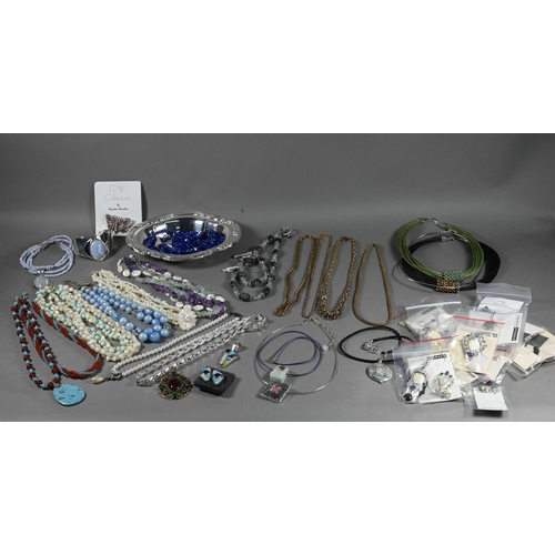 383 - Collection of various necklaces, bangles, pendants etc, some stone set, synthetic and simulated gem ... 