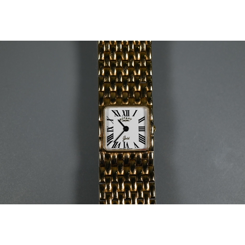 407 - A Rotary 9ct gold ladies wrist watch, white square dial, 28.5g all-in (quartz movement)