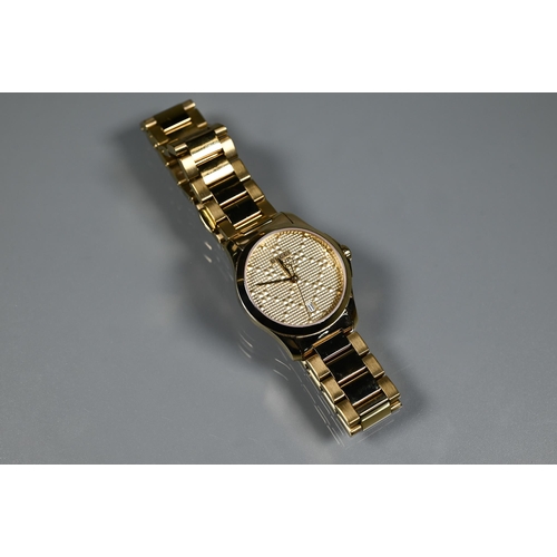 413 - A Gucci wristwatch - SM light yellow diamante circa 2017, boxes with documents, tags, spare links et... 