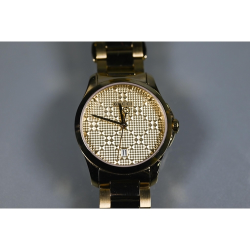 413 - A Gucci wristwatch - SM light yellow diamante circa 2017, boxes with documents, tags, spare links et... 