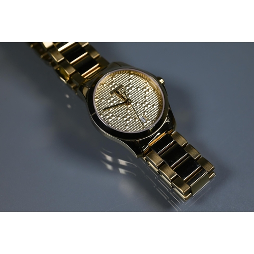 413 - A Gucci wristwatch - SM light yellow diamante circa 2017, boxes with documents, tags, spare links et... 