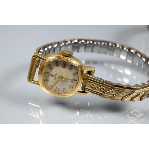 416 - A Tissot ladies 18K wristwatch on flexi-band strap to/with an Accurist and a Primus ladies wristwatc... 