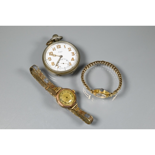 417 - An Ingersoll ladies gilt cased wristwatch to/with an unbranded vintage wristwatch and a Limit fob wa... 