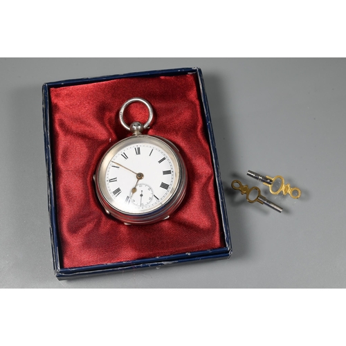 420 - A silver cased pocket watch, the rear wind key movement with white enamelled dial incorporating seco... 