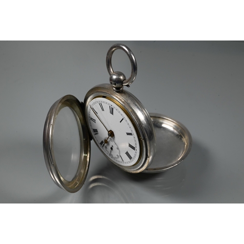 420 - A silver cased pocket watch, the rear wind key movement with white enamelled dial incorporating seco... 