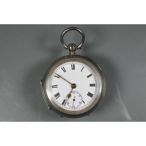 420 - A silver cased pocket watch, the rear wind key movement with white enamelled dial incorporating seco... 