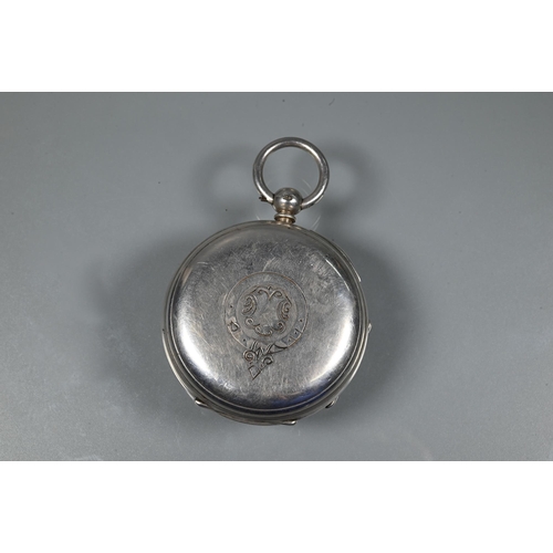 420 - A silver cased pocket watch, the rear wind key movement with white enamelled dial incorporating seco... 