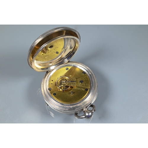 420 - A silver cased pocket watch, the rear wind key movement with white enamelled dial incorporating seco... 