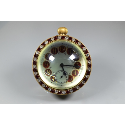 424 - A Victorian style goliath ball desk clock, the white dial with part enamelled Arabic hour markers, a... 