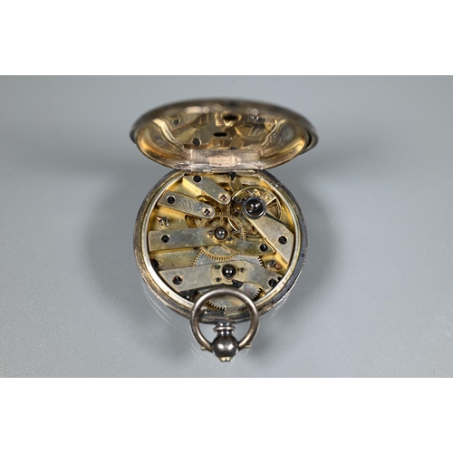 425 - A miniature ladies 18k fob watch, white enamel dial, 31 mm dia. (approx. 26g all-in) fitted with a 9... 