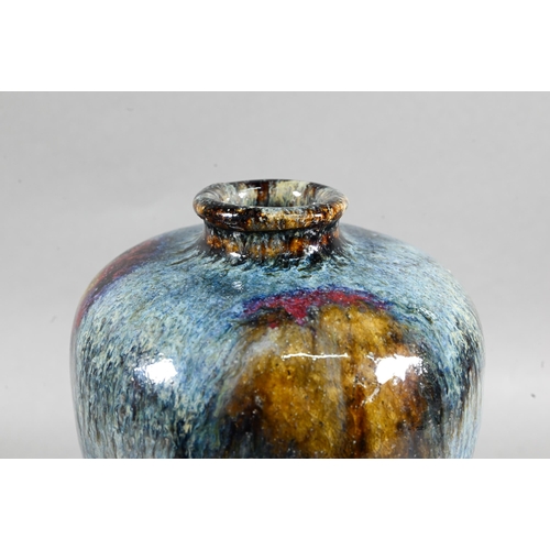 433 - A Chinese Junyao style meiping vase, the exterior covered in a thick striated opaque blue glaze with... 