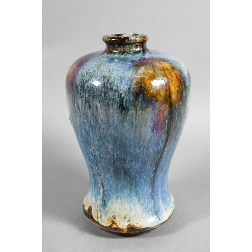 433 - A Chinese Junyao style meiping vase, the exterior covered in a thick striated opaque blue glaze with... 