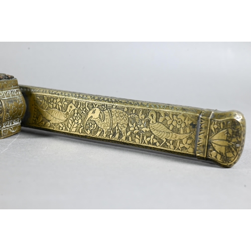 434 - A late 19th or early 20th century Persian/Ottoman scribe's pen case with attached inkwell (Qalamdan)... 