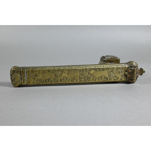 434 - A late 19th or early 20th century Persian/Ottoman scribe's pen case with attached inkwell (Qalamdan)... 