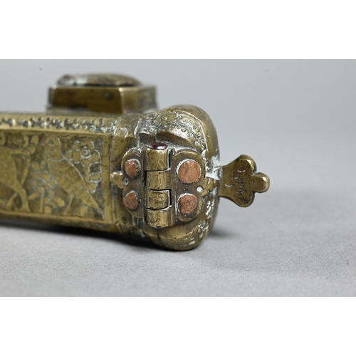 434 - A late 19th or early 20th century Persian/Ottoman scribe's pen case with attached inkwell (Qalamdan)... 