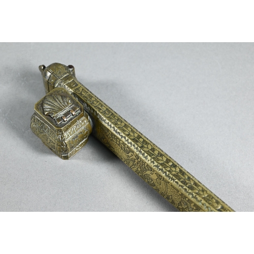 434 - A late 19th or early 20th century Persian/Ottoman scribe's pen case with attached inkwell (Qalamdan)... 