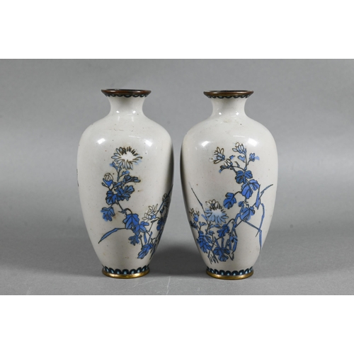 458 - A pair of late 19th or early 20th century Japanese cloisonne vases decorated with chrysanthemum in b... 