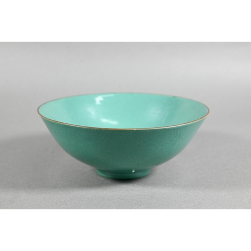 460 - An 18th century Chinese sea-green monochrome bowl with covered with a finely crackled glaze, brown d... 