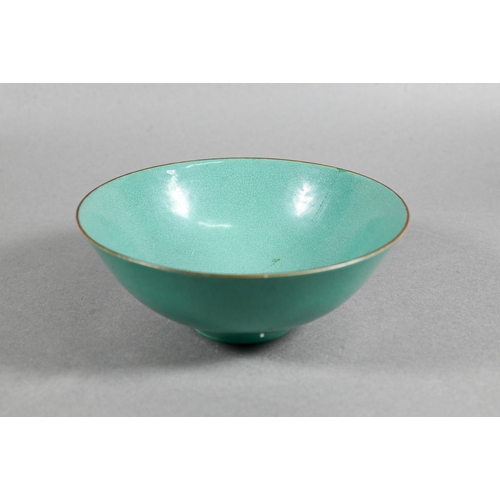 460 - An 18th century Chinese sea-green monochrome bowl with covered with a finely crackled glaze, brown d... 