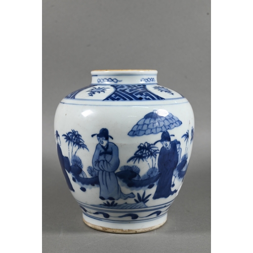 461 - A Chinese Wanli style blue and white jar in the Ming dynasty manner, painted in underglaze blue with... 