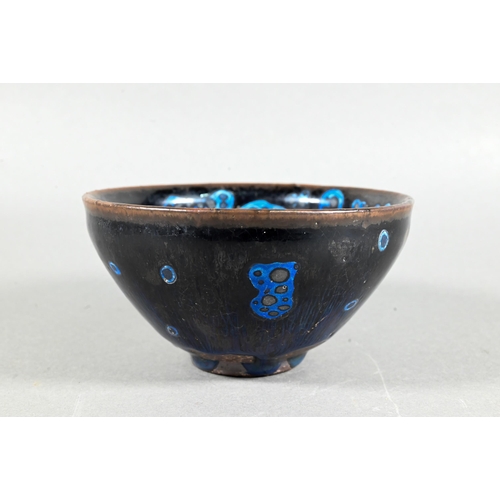 480 - A Chinese Song style jianyao bowl with thick unctuous black and blue streaked opaque glaze stopping ... 