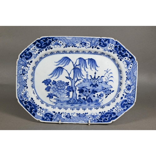 483 - Two 18th century Chinese octagonal tureen stands painted in underglaze blue with pine tree and willo... 