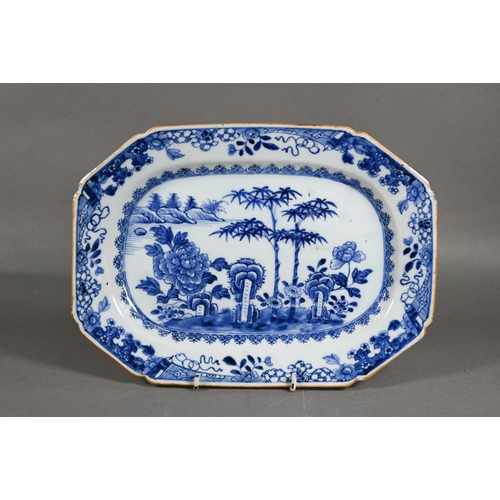 483 - Two 18th century Chinese octagonal tureen stands painted in underglaze blue with pine tree and willo... 