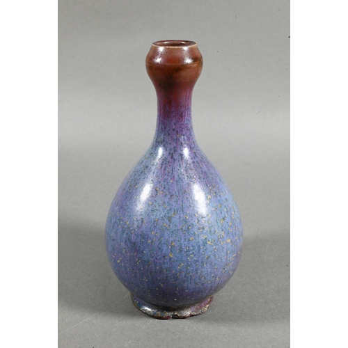 487 - A Chinese Jun style yao bian (transmutation glaze) garlic head vase with buff speckled streaky purpl... 