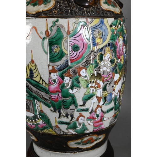 489 - A late 19th century Chinese famille rose Nanking vase (mounted as a lamp) painted in polychrome enam... 