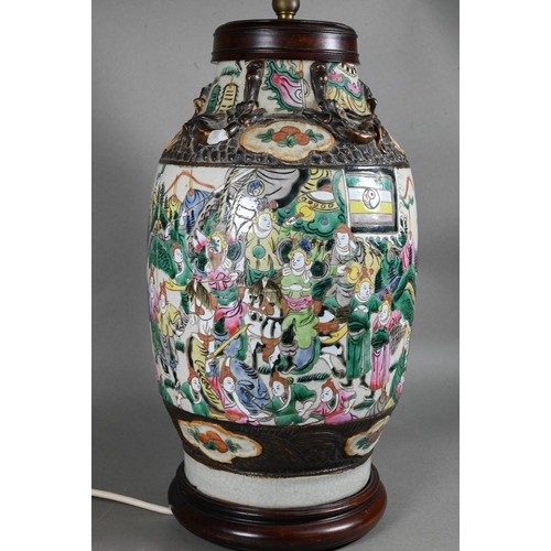 489 - A late 19th century Chinese famille rose Nanking vase (mounted as a lamp) painted in polychrome enam... 