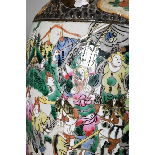 489 - A late 19th century Chinese famille rose Nanking vase (mounted as a lamp) painted in polychrome enam... 