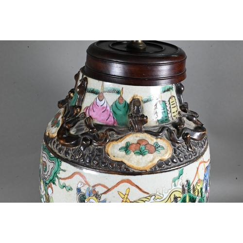 489 - A late 19th century Chinese famille rose Nanking vase (mounted as a lamp) painted in polychrome enam... 