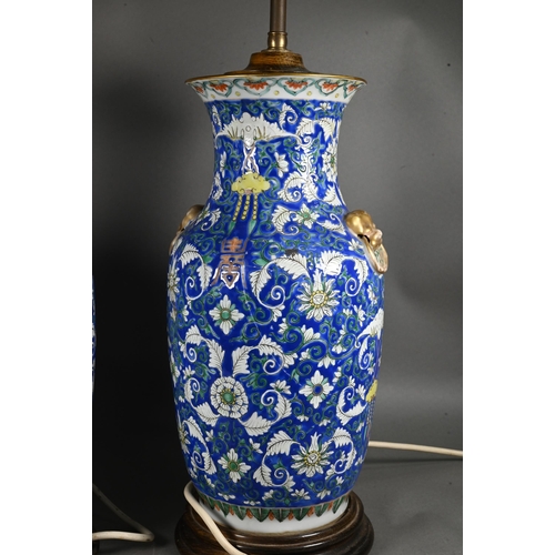 490 - A pair of 19th century Chinese 'longevity' vases painted with shou symbols and floral designs in pol... 