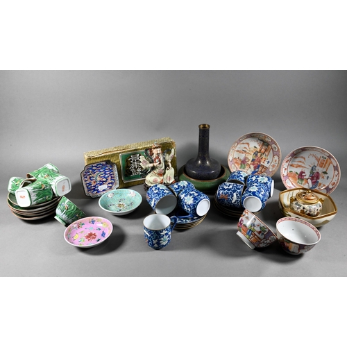 518 - A mixed box of Asian ceramics and collectables including a pair of 18th century Chinese famille rose... 