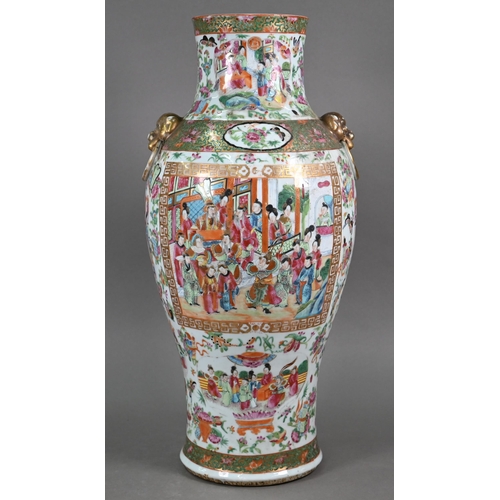 519 - A large 19th Century Cantonese porcelain baluster vase, decorated in the famille rose palette with c... 