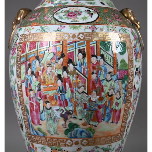 519 - A large 19th Century Cantonese porcelain baluster vase, decorated in the famille rose palette with c... 