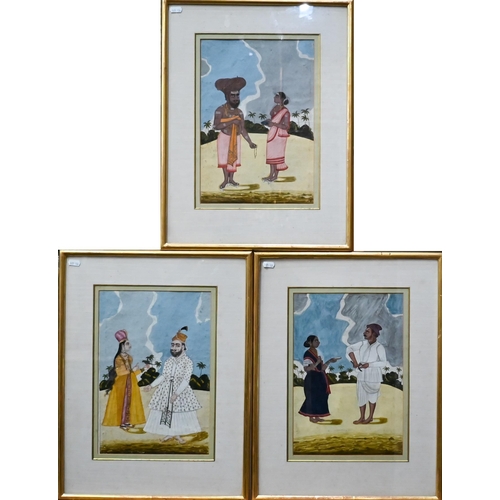 521 - A set of seven Tanjore gouache studies depicting figures of various trades and occupations such as a... 