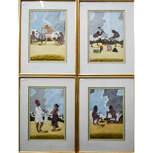 521 - A set of seven Tanjore gouache studies depicting figures of various trades and occupations such as a... 