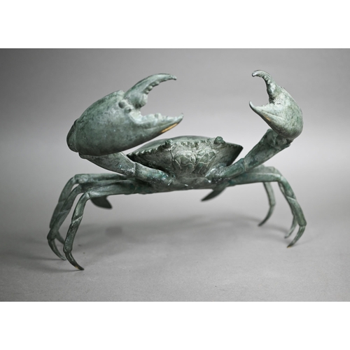 522 - A Japanese verdigris-patinated bronze crab, of well-modelled style, unsigned, 20 cm high x 28 cm wid... 