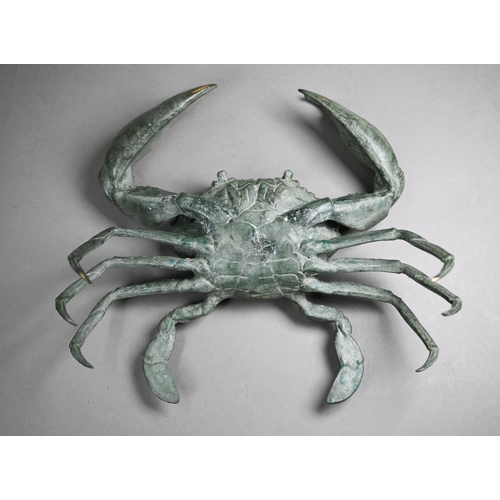 522 - A Japanese verdigris-patinated bronze crab, of well-modelled style, unsigned, 20 cm high x 28 cm wid... 