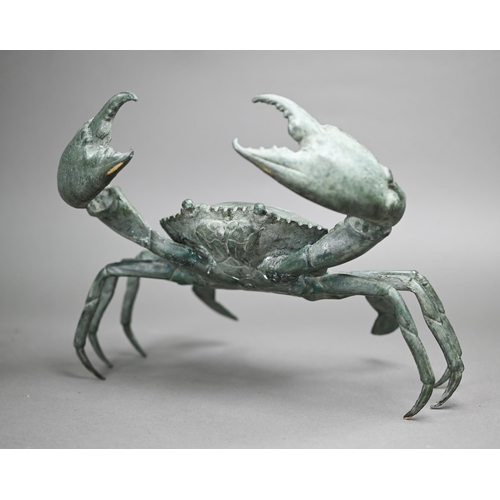 522 - A Japanese verdigris-patinated bronze crab, of well-modelled style, unsigned, 20 cm high x 28 cm wid... 