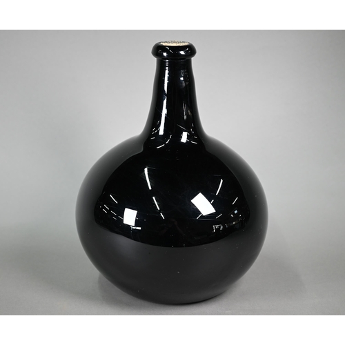 534 - A large antique amethyst glass globular bottle of onion form, with slender tapering neck, 33 cm high