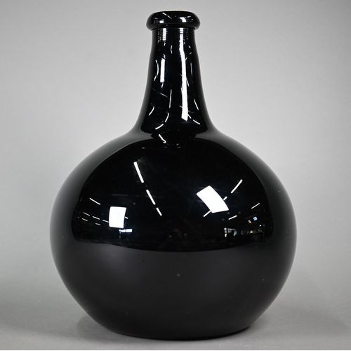 534 - A large antique amethyst glass globular bottle of onion form, with slender tapering neck, 33 cm high