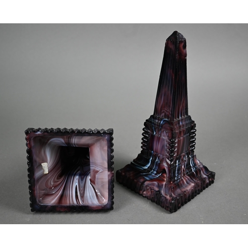 538 - A pair of unmarked Victorian slag glass obelisks 20 cm to/w a single obelisk, 16.5 cm (3)