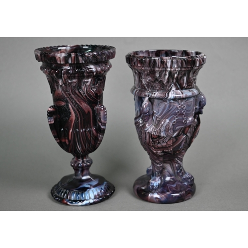 540 - Two Victorian slag glass vases, one with registration mark, 18 cm high, to/w a shell-moulded 'milk g... 