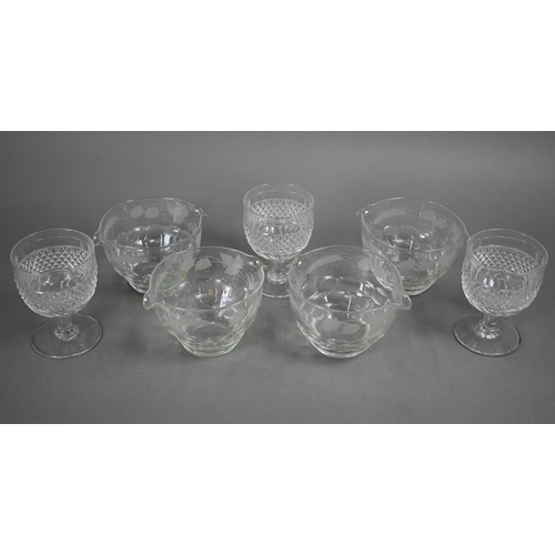 545 - A set of four 19th century cut glass ice cooling bowls with double lips and etched hops and barley d... 