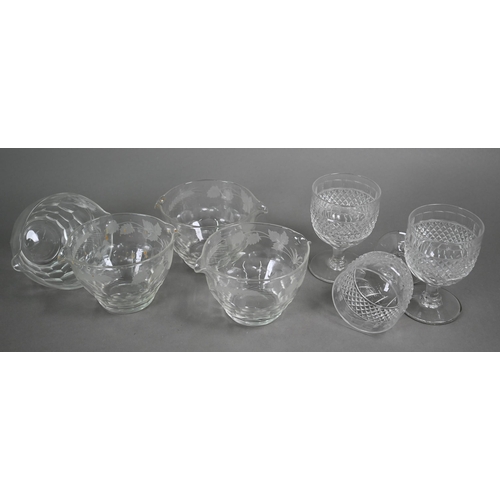 545 - A set of four 19th century cut glass ice cooling bowls with double lips and etched hops and barley d... 