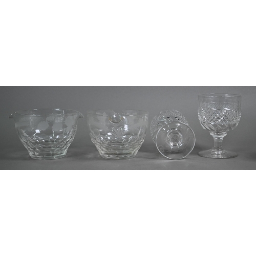 545 - A set of four 19th century cut glass ice cooling bowls with double lips and etched hops and barley d... 